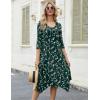 Zeagoo Midi Dresses Women 2026 Spring Dress 3/4 Sleeve Casual Dresses with Pockets A Line Summer Beach Sundress(Green Printing)