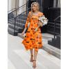 Zeagoo Midi Dresses Women 2026 Spring Dress 3/4 Sleeve Casual Dresses with Pockets A Line Summer Beach Sundress(Halloween Pumpkin)