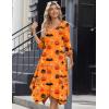 Zeagoo Midi Dresses Women 2026 Spring Dress 3/4 Sleeve Casual Dresses with Pockets A Line Summer Beach Sundress(Halloween Pumpkin)