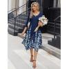 Zeagoo Midi Dresses Women 2026 Spring Dress 3/4 Sleeve Casual Dresses with Pockets A Line Summer Beach Sundress(Navy Blue Floral)