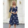 Zeagoo Midi Dresses Women 2026 Spring Dress 3/4 Sleeve Casual Dresses with Pockets A Line Summer Beach Sundress(Navy Flower)