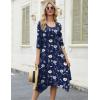Zeagoo Midi Dresses Women 2026 Spring Dress 3/4 Sleeve Casual Dresses with Pockets A Line Summer Beach Sundress(Navy Flower)