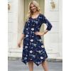 Zeagoo Midi Dresses Women 2026 Spring Dress 3/4 Sleeve Casual Dresses with Pockets A Line Summer Beach Sundress(Navy Flower)