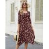 Zeagoo Midi Dresses Women 2026 Spring Dress 3/4 Sleeve Casual Dresses with Pockets A Line Summer Beach Sundress(Red Printing)