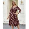 Zeagoo Midi Dresses Women 2026 Spring Dress 3/4 Sleeve Casual Dresses with Pockets A Line Summer Beach Sundress(Red Printing)