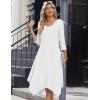Zeagoo Midi Dresses Women 2026 Spring Dress 3/4 Sleeve Casual Dresses with Pockets A Line Summer Beach Sundress(White)