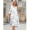 Zeagoo Midi Dresses Women 2026 Spring Dress 3/4 Sleeve Casual Dresses with Pockets A Line Summer Beach Sundress(White Blue)
