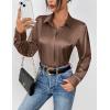 Zeagoo Satin Blouses for Women Casual Long Sleeve Button Down Silk Shirts Dressy Business Work Tunic Top(Brown)