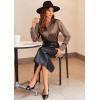 Zeagoo Satin Blouses for Women Casual Long Sleeve Button Down Silk Shirts Dressy Business Work Tunic Top(Brown)