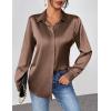 Zeagoo Satin Blouses for Women Casual Long Sleeve Button Down Silk Shirts Dressy Business Work Tunic Top(Brown)