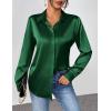 Zeagoo Satin Blouses for Women Casual Long Sleeve Button Down Silk Shirts Dressy Business Work Tunic Top(Green)