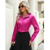 Zeagoo Satin Blouses for Women Casual Long Sleeve Button Down Silk Shirts Dressy Business Work Tunic Top(Hot Pink)