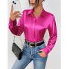 Zeagoo Satin Blouses for Women Casual Long Sleeve Button Down Silk Shirts Dressy Business Work Tunic Top(Hot Pink)