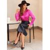Zeagoo Satin Blouses for Women Casual Long Sleeve Button Down Silk Shirts Dressy Business Work Tunic Top(Hot Pink)