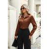 Zeagoo Satin Blouses for Women Casual Long Sleeve Button Down Silk Shirts Dressy Business Work Tunic Top(Light Brown)