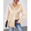 Zeagoo Satin Blouses for Women Casual Long Sleeve Button Down Silk Shirts Dressy Business Work Tunic Top(Light Khaki)