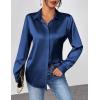 Zeagoo Satin Blouses for Women Casual Long Sleeve Button Down Silk Shirts Dressy Business Work Tunic Top(Navy Blue)