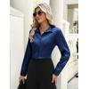 Zeagoo Satin Blouses for Women Casual Long Sleeve Button Down Silk Shirts Dressy Business Work Tunic Top(Navy Blue)