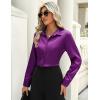 Zeagoo Satin Blouses for Women Casual Long Sleeve Button Down Silk Shirts Dressy Business Work Tunic Top(Purple)