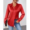 Zeagoo Satin Blouses for Women Casual Long Sleeve Button Down Silk Shirts Dressy Business Work Tunic Top(Red)