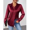 Zeagoo Satin Blouses for Women Casual Long Sleeve Button Down Silk Shirts Dressy Business Work Tunic Top(Wine Red)