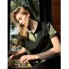 Zeagoo Silk Blouse for Women Short Sleeve Satin Button Down Shirts Casual Loose V-Neck Business Work Tunic Top(Army Green)