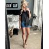 Zeagoo Silk Blouse for Women Short Sleeve Satin Button Down Shirts Casual Loose V-Neck Business Work Tunic Top(Black)