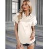 Zeagoo Silk Blouse for Women Short Sleeve Satin Button Down Shirts Casual Loose V-Neck Business Work Tunic Top(Cream)