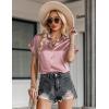 Zeagoo Silk Blouse for Women Short Sleeve Satin Button Down Shirts Casual Loose V-Neck Business Work Tunic Top(Dusty Rose)