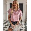 Zeagoo Silk Blouse for Women Short Sleeve Satin Button Down Shirts Casual Loose V-Neck Business Work Tunic Top(Dusty Rose)