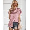 Zeagoo Silk Blouse for Women Short Sleeve Satin Button Down Shirts Casual Loose V-Neck Business Work Tunic Top(Dusty Rose)