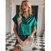 Zeagoo Silk Blouse for Women Short Sleeve Satin Button Down Shirts Casual Loose V-Neck Business Work Tunic Top(Green)