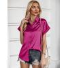 Zeagoo Silk Blouse for Women Short Sleeve Satin Button Down Shirts Casual Loose V-Neck Business Work Tunic Top(Hot Pink)