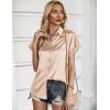 Zeagoo Silk Blouse for Women Short Sleeve Satin Button Down Shirts Casual Loose V-Neck Business Work Tunic Top(Light Brown)