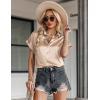 Zeagoo Silk Blouse for Women Short Sleeve Satin Button Down Shirts Casual Loose V-Neck Business Work Tunic Top(Light Brown)