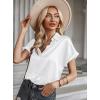 Zeagoo Silk Blouse for Women Short Sleeve Satin Button Down Shirts Casual Loose V-Neck Business Work Tunic Top(White)