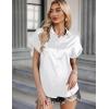 Zeagoo Silk Blouse for Women Short Sleeve Satin Button Down Shirts Casual Loose V-Neck Business Work Tunic Top(White)