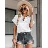 Zeagoo Silk Blouse for Women Short Sleeve Satin Button Down Shirts Casual Loose V-Neck Business Work Tunic Top(White)