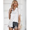 Zeagoo Silk Blouse for Women Short Sleeve Satin Button Down Shirts Casual Loose V-Neck Business Work Tunic Top(White)