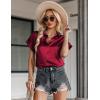 Zeagoo Silk Blouse for Women Short Sleeve Satin Button Down Shirts Casual Loose V-Neck Business Work Tunic Top(Wine Red)