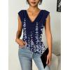 Zeagoo Tank Top for Women Trendy Going Out Tops Sleeveless Shirts Ruched Business Casual Basic Tunic Tops(Floral Navy)