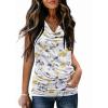 Zeagoo Tank Top for Women Trendy Going Out Tops Sleeveless Shirts Ruched Business Casual Basic Tunic Tops(White Floral)