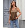 Zeagoo Women 2026 Silk Satin Tank Top Casual V Neck Camisole Blouses Loose Sleeveless Cami Basic Tank Shirt(Brown)