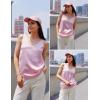 Zeagoo Women 2026 Silk Satin Tank Top Casual V Neck Camisole Blouses Loose Sleeveless Cami Basic Tank Shirt(Dark Pink)