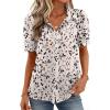 Zeagoo Women Button Down Shirts Puff Short Sleeve Blouses Chiffon Tops Business Casual Outfits Summer Clothes(Apricot-an443)