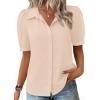 Zeagoo Women Button Down Shirts Puff Short Sleeve Blouses Chiffon Tops Business Casual Outfits Summer Clothes(Beige-stb)