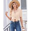 Zeagoo Women Button Down Shirts Puff Short Sleeve Blouses Chiffon Tops Business Casual Outfits Summer Clothes(Beige-stb)