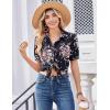 Zeagoo Women Button Down Shirts Puff Short Sleeve Blouses Chiffon Tops Business Casual Outfits Summer Clothes(Black Pink Flowers-bf332)