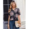 Zeagoo Women Button Down Shirts Puff Short Sleeve Blouses Chiffon Tops Business Casual Outfits Summer Clothes(Black Pink Flowers-bf332)