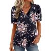 Zeagoo Women Button Down Shirts Puff Short Sleeve Blouses Chiffon Tops Business Casual Outfits Summer Clothes(Black Pink Flowers-bf332)